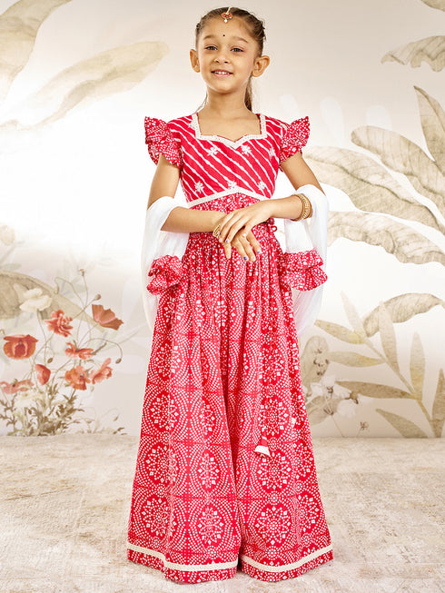 Girl's Red Cotton Lehenga Set